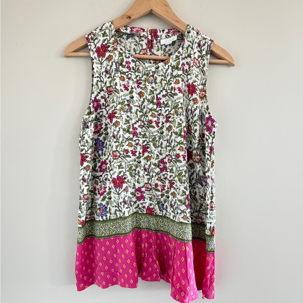 J Jill Sleeveless Floral Tunic Top Small Boho Rayon Cottagecore Lightweight Chic